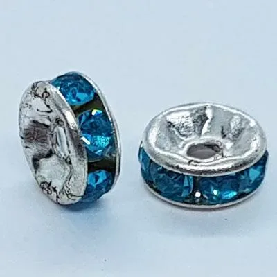 Rondelle Silver Aqua 6mm 10pk EOL