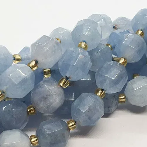 Dyed Ice Blue 10mm Tumbled Faceted Barrel Cut Beads Strand