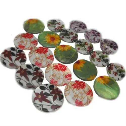 Shell Coin Bead Strand Painted 25-30mm