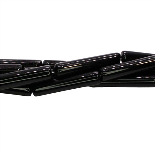 Glass Cylinder 6x30mm Beads Strand Jet Black