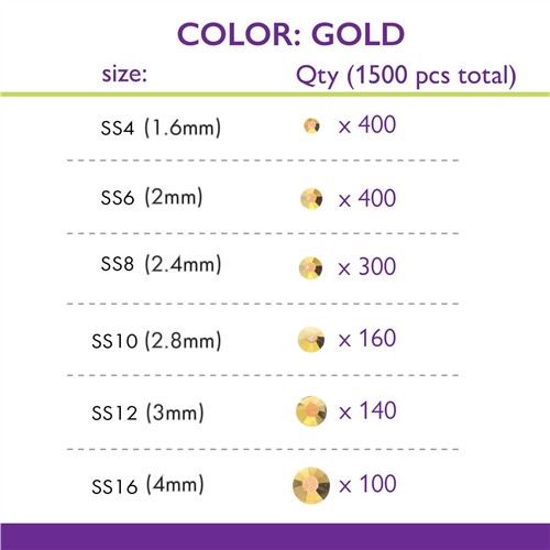 Crystal FX Rhinestone Assortment Gold Dorado 1500pc Pack - Image 2