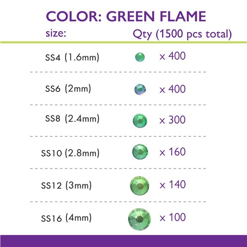 Crystal FX Rhinestone Assortment Green Flame 1500pc Pack - Image 2