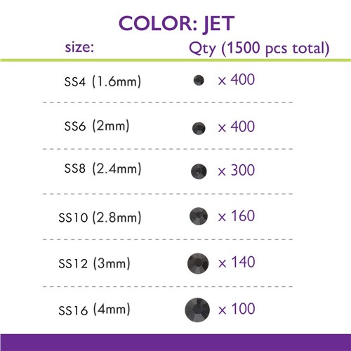 Crystal FX Rhinestone Assortment Jet Black 1500pc Pack - Image 2