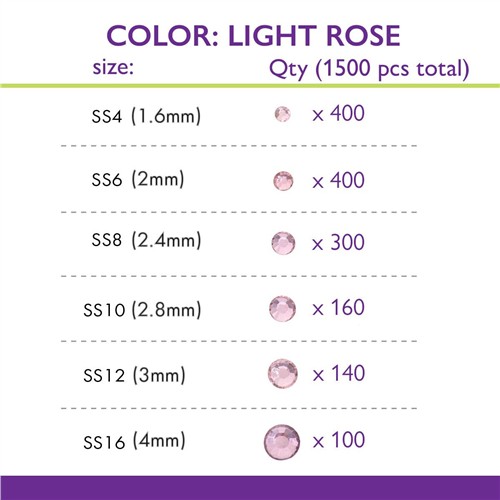 Crystal FX Rhinestone Assortment Light Rose 1500pc Pack - Image 2