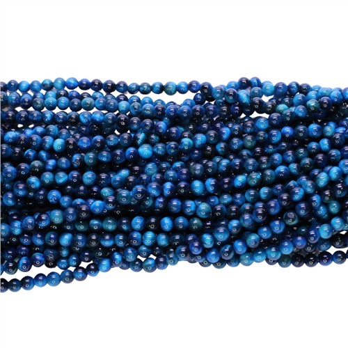 Tiger Eye Dyed Blue 4mm Round Beads Strand - Image 2