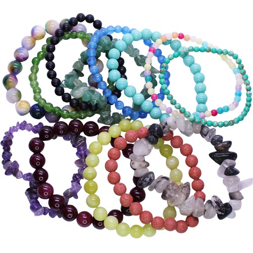 Stretch Bracelet - Gemstone, Wood, Glass, Metal - Assorted