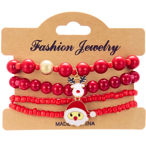 Christmas Stretch Bracelet 4pk Red