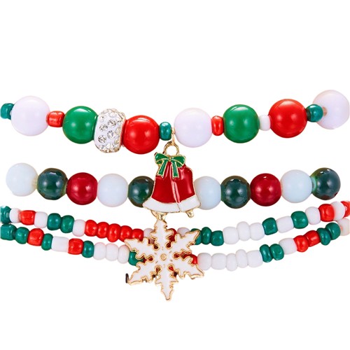 Christmas Stretch Bracelet 4pk Red Green White Mix - Image 2