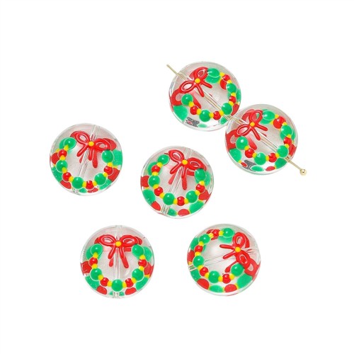 Christmas Hand Made Lampwork Bead 18mm Wreath Clear