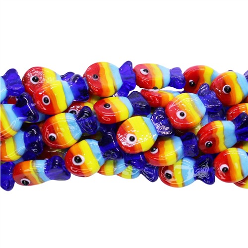 Lampwork Glass 12x20mm Handmade Rainbow Fish 20pcs Strand