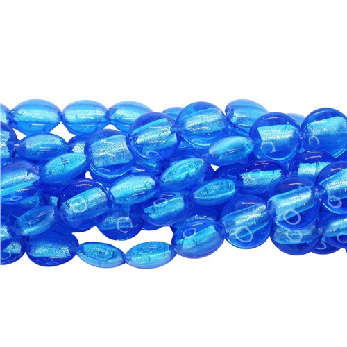 Lampwork Glass 16mm Coin Silver Foiled Beads Strand Aqua