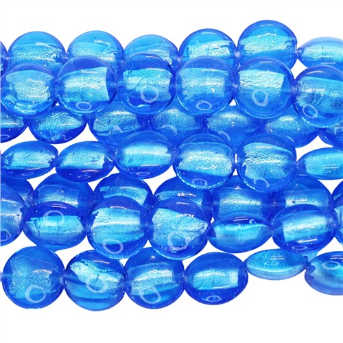 Lampwork Glass 16mm Coin Silver Foiled Beads Strand Aqua - Image 2