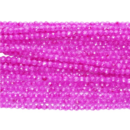 Cubic Zirconia 2mm Faceted Round Beads Strand Hot Pink - Image 2