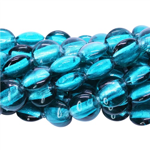 Lampwork Glass 16mm Coin Silver Foiled Beads Strand Teal