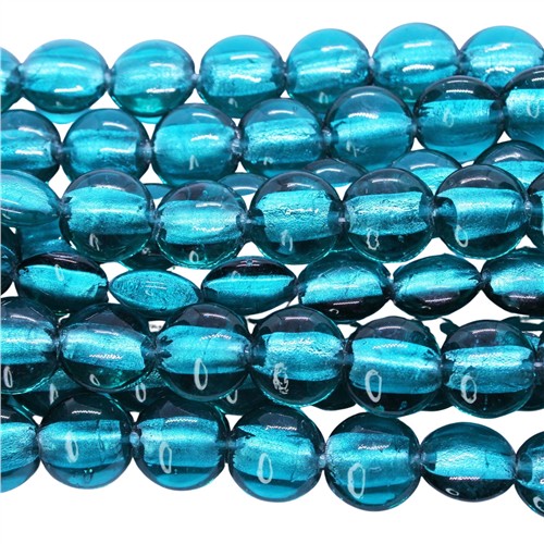 Lampwork Glass 16mm Coin Silver Foiled Beads Strand Teal - Image 2