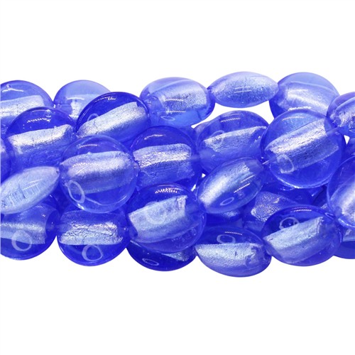 Lampwork Glass 16mm Coin Silver Foiled Beads Strand Light Sapphire