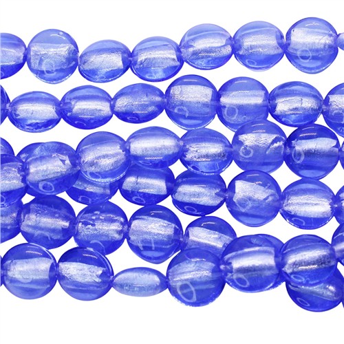 Lampwork Glass 16mm Coin Silver Foiled Beads Strand Light Sapphire - Image 2
