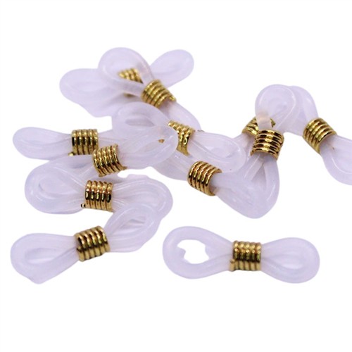 Glasses Holder Ends Clear Rubber with Gold Plated Coil 20pk