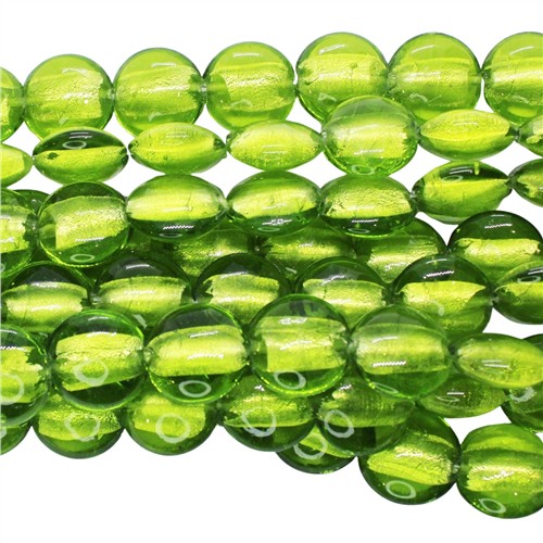 Lampwork Glass 16mm Coin Silver Foiled Beads Strand Peridot - Image 2
