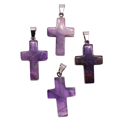 Gemstone Cross Pendant 36x18mm Amethyst