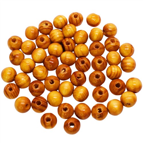 Wood Bead Natural Brown 10mm Round 50 Piece Pack