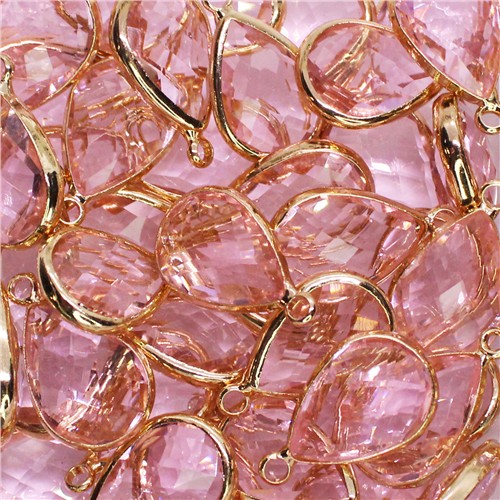Charm Teardrop 11x17mm Gold Plated Brass Setting Glass Crystal Light Pink