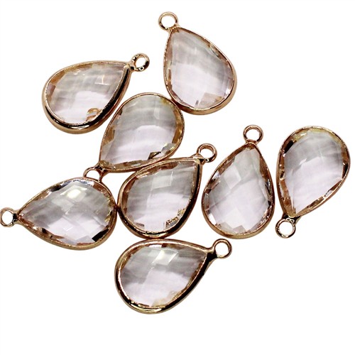 Charm Teardrop 11x17mm Gold Plated Brass Setting Glass Crystal Clear
