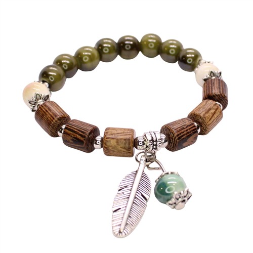 Ceramic Porcelain Beaded Stretch Bracelet Twig and Trinket - Image 2
