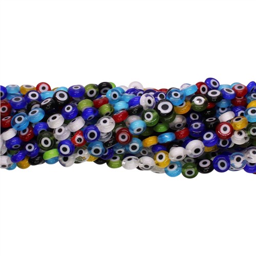 Lampwork Glass Turkish Evil Eye 6mm Coin Beads Mixed Colour Strand