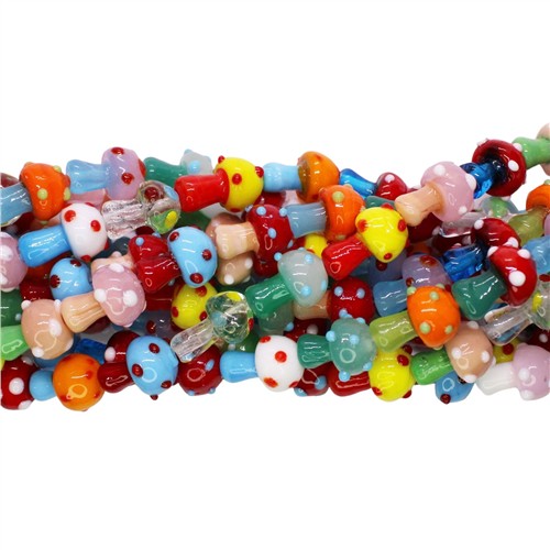 Handmade Glass 12x16mm Fairy Mushroom Colourful 20pcs