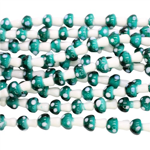 Handmade Glass 12x16mm Mushroom Beads Strand Teal - Image 2