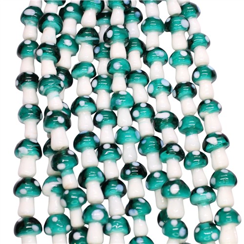 Handmade Glass 12x16mm Mushroom Beads Strand Teal - Image 3