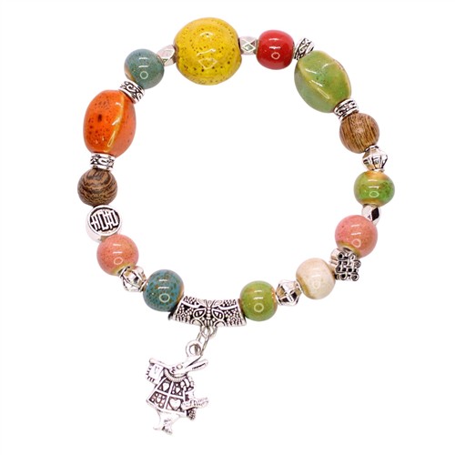 Ceramic Porcelain Beaded Stretch Bracelet Melody Rabbit