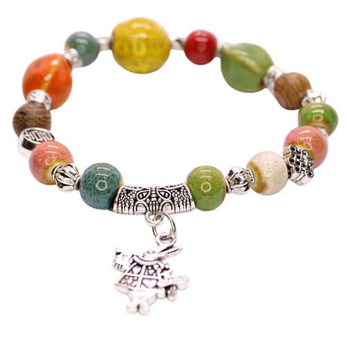 Ceramic Porcelain Beaded Stretch Bracelet Melody Rabbit - Image 2