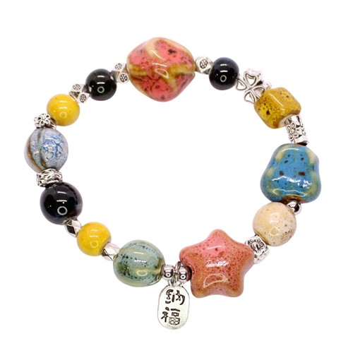Ceramic Porcelain Beaded Stretch Bracelet Pocketful of Beach