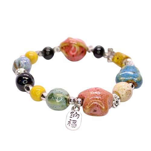 Ceramic Porcelain Beaded Stretch Bracelet Pocketful of Beach - Image 2