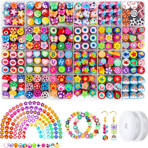 400 Piece Extreme Polymer Clay Specialty Beads Collection with Elastic Cord
