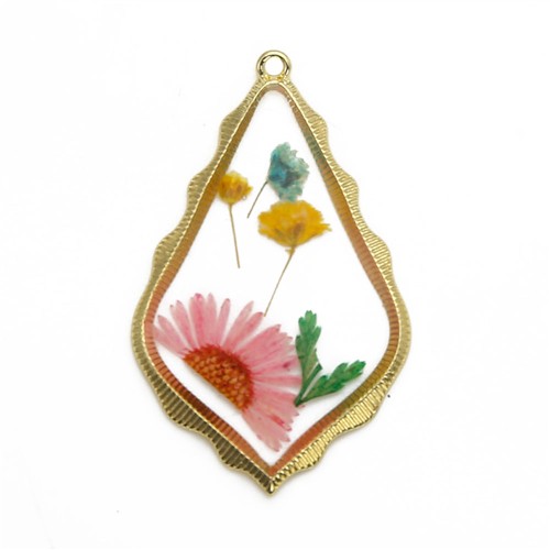 Resin Floral Pendant 30x48mm Baroque Teardrop Multi Colour