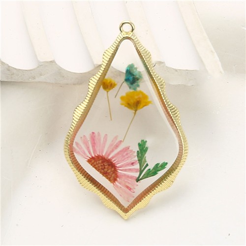 Resin Floral Pendant 30x48mm Baroque Teardrop Multi Colour - Image 2