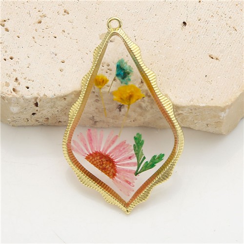 Resin Floral Pendant 30x48mm Baroque Teardrop Multi Colour - Image 4