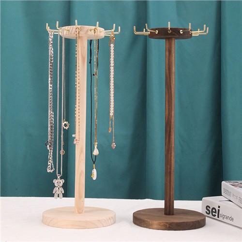 Jewellery Display Rack Wooden 11 Hooks Natural Pine 40cm - Image 2