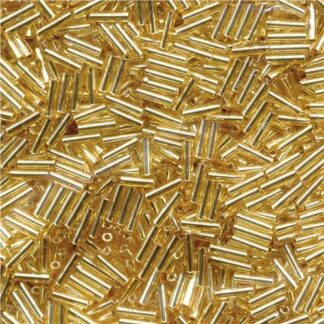 Miyuki Bugle Bead Straight Gold Silver Lined 1.7x6mm 9g Tube