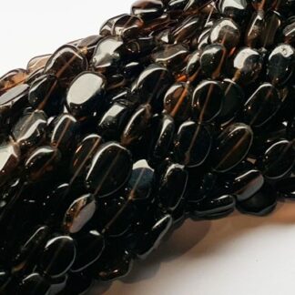 Smoky Quartz Medium Smooth Freeform Flat Oval Beads Strand