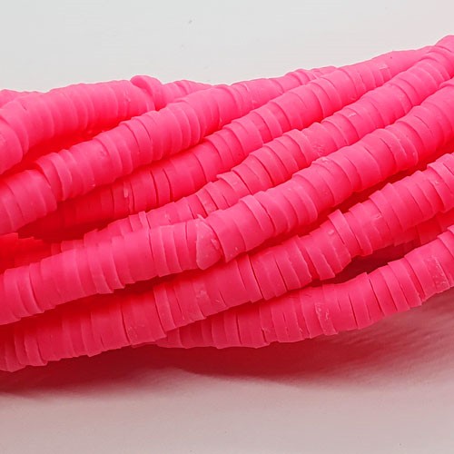 Polymer Clay Disc Spacer 4mm x 1mm Beads Strand Neon Fuchsia