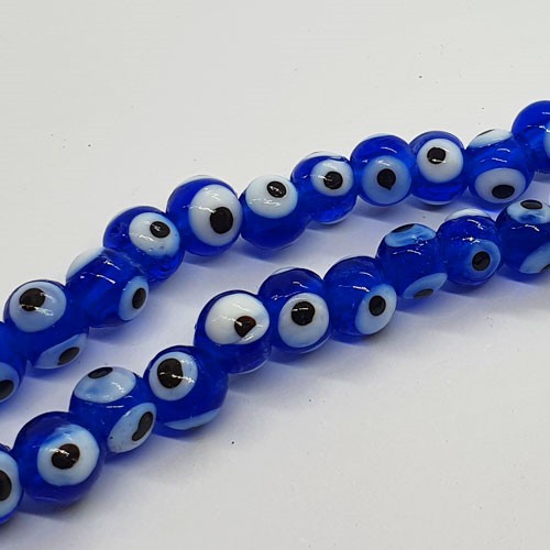 Lampwork Glass Dark Blue Evil Eye 8-9mm 49pcs Strand