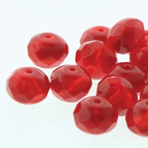 Firepolished Donut Czech Beads 4x7mm Red 2-Tone 40pc Strand