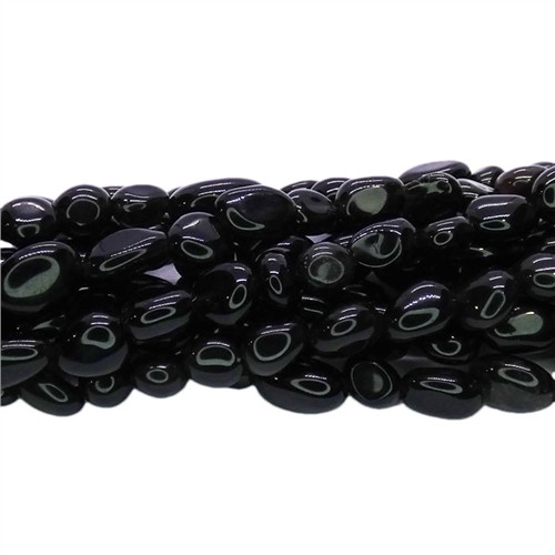 Black Obsidian Irregular Oval 5-8mm Beads Strand