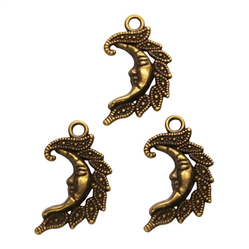 Charm Fancy New Moon 16x26mm Antique Brass