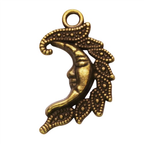 Charm Fancy New Moon 16x26mm Antique Brass - Image 2
