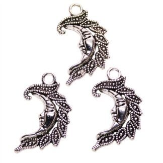 Charm Fancy New Moon 16x26mm Antique Silver